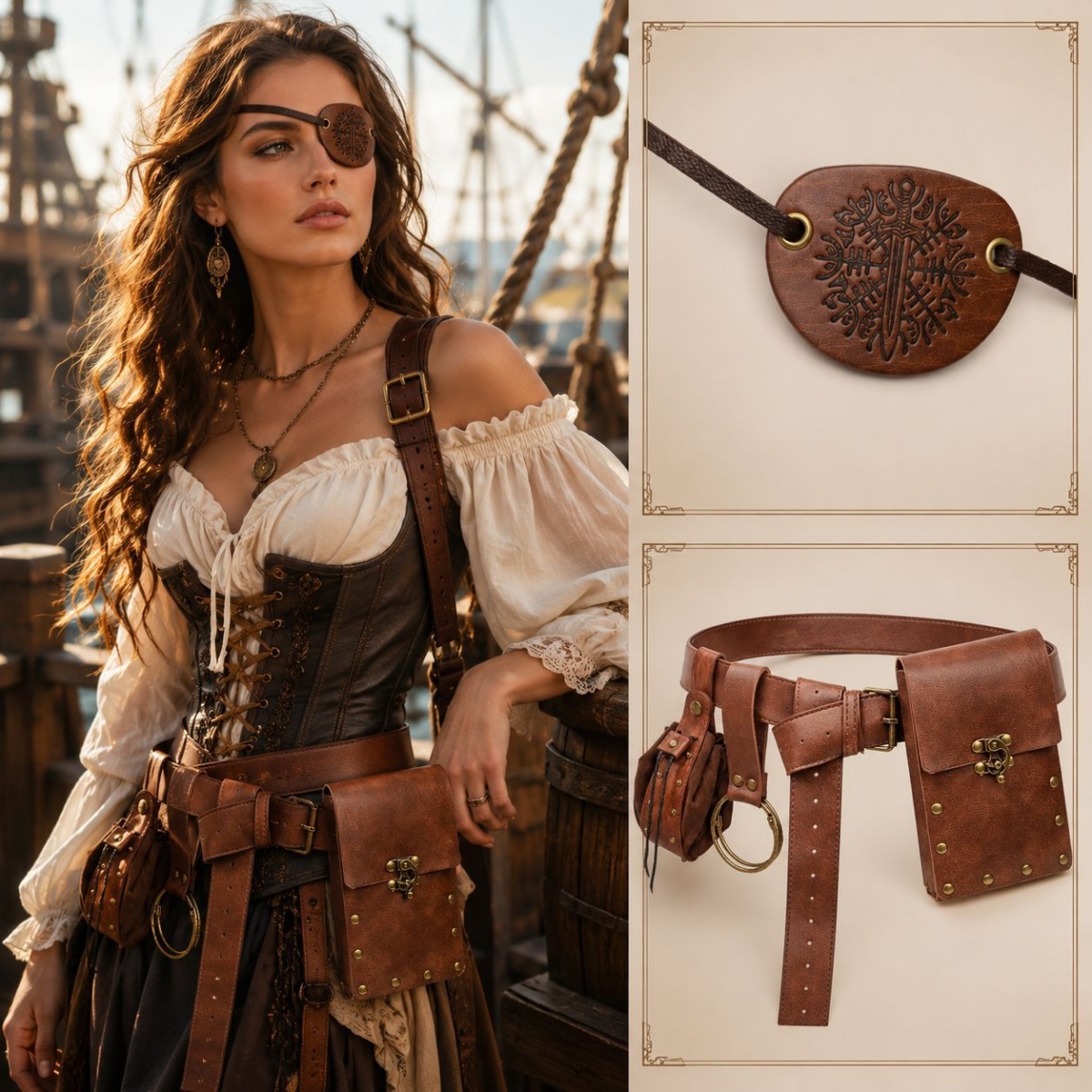 Costumes - Mittelalterliche Retro-Gürtel, Taschen, Augenmasken, Flaschenhaken, Renaissance-Kostümzubehör,