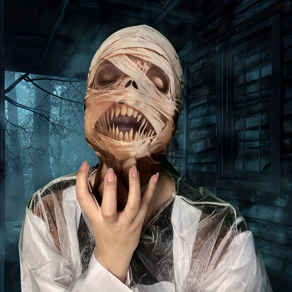 Led Purge Mask Halloween - 1 Stück Mumien-Patchwork-Maske aus zerrissenem Stoff,