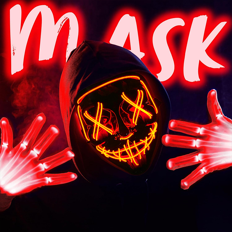 Led Purge Mask Halloween - 2026 Kabellose Bunte Neonlicht-Partymaske Leuchtet im